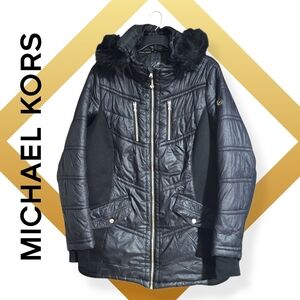 Quiet Luxury Puffer Coat Michael Kors Black Faux Fur Hooded Winter Jacket Women